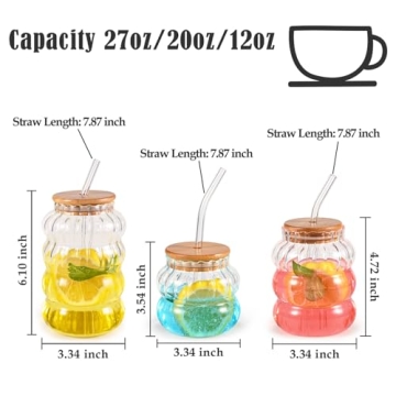 Koythin Ribbed Glassware Set with Lids and Straws - 3 Pieces