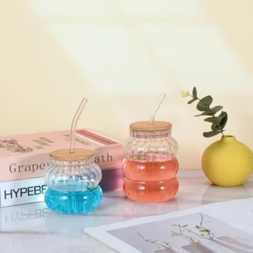 Koythin Ribbed Glassware Set with Lids and Straws - 3 Pieces