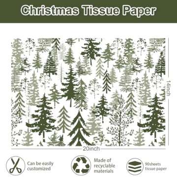 Whaline 90 Sheets Watercolor Forest Tissue Paper Christmas Tissue Paper Greenery Gift Wrapping Paper...