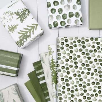 Whaline 90 Sheets Watercolor Forest Tissue Paper Christmas Tissue Paper Greenery Gift Wrapping Paper Decorative Art Craft Paper for Home DIY Gift Bags Winter New Year Decor, 14 x 20 Inch