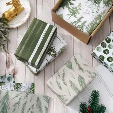 Whaline 90 Sheets Watercolor Forest Tissue Paper Christmas Tissue Paper Greenery Gift Wrapping Paper Decorative Art Craft Paper for Home DIY Gift Bags Winter New Year Decor, 14 x 20 Inch