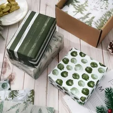 Whaline 90 Sheets Watercolor Forest Tissue Paper Christmas Tissue Paper Greenery Gift Wrapping Paper Decorative Art Craft Paper for Home DIY Gift Bags Winter New Year Decor, 14 x 20 Inch