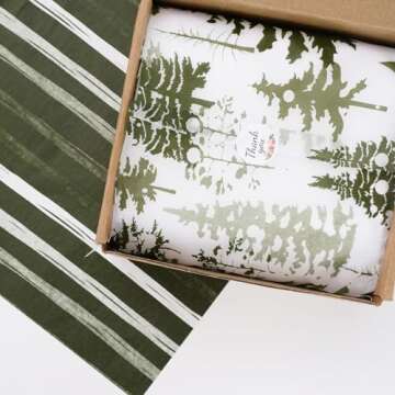 Whaline 90 Sheets Watercolor Forest Tissue Paper Christmas Tissue Paper Greenery Gift Wrapping Paper Decorative Art Craft Paper for Home DIY Gift Bags Winter New Year Decor, 14 x 20 Inch