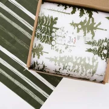 Whaline 90 Sheets Watercolor Forest Tissue Paper Christmas Tissue Paper Greenery Gift Wrapping Paper Decorative Art Craft Paper for Home DIY Gift Bags Winter New Year Decor, 14 x 20 Inch