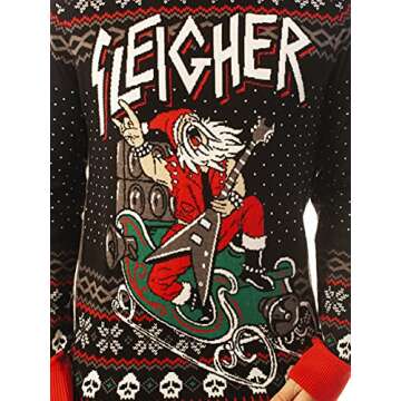 Ugly Christmas Party Unisex Ugly Christmas Sweater Sleigher-Large Sleigher Black