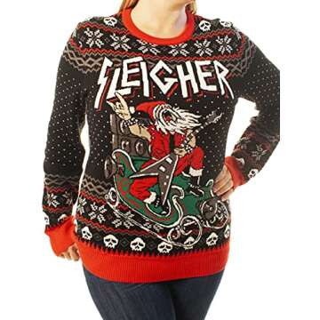 Ugly Christmas Party Unisex Ugly Christmas Sweater Sleigher-Large Sleigher Black