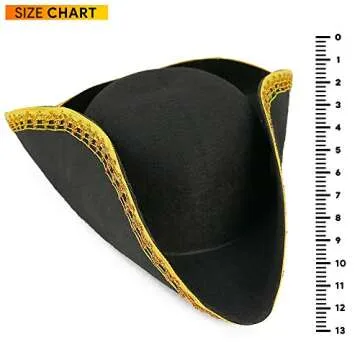 Skeleteen Colonial Black Tricorn Hat - Revolutionary War Costume Tricorner Deluxe Hat with Gold Trimming