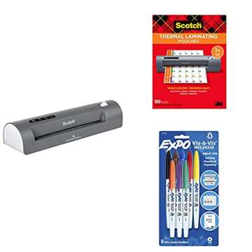 Scotch Thermal Laminator and Pouch Bundle - 100-Pack with Expo Markers