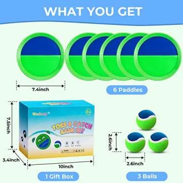 Weehoey Kids Toys - Outdoor Games for Kids, Toss and Catch Ball Set with 6 Paddles 3 Balls, Toys for 3 4 5 6 7 8+ Year Old Boys Girls Christmas Birthday Gifts