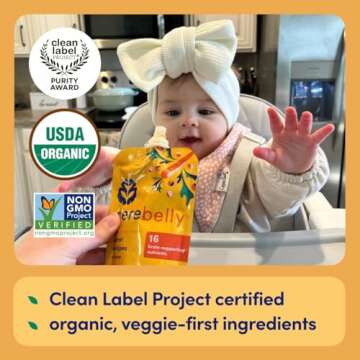 Cerebelly Organic Baby Food Pouches – 6+ Months Organic Veggie Pouches | 16 Nutrients, No Added Sugar, Non-GMO | Toddler Pouches | 4 Ounce BPA-Free Baby Pouches | Carrot Chickpea | 6 Count