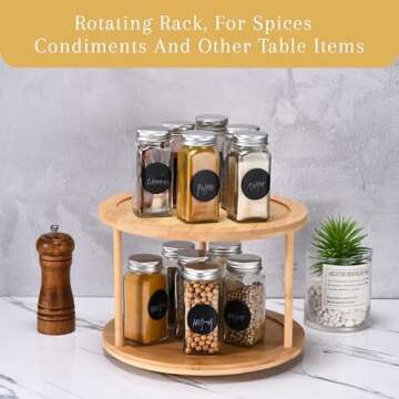 Bamboo Turntable Lazy Susan Rotating Spice Rack (10" Inches) - 2 Tier Spice Rack Organizer for Kitch...
