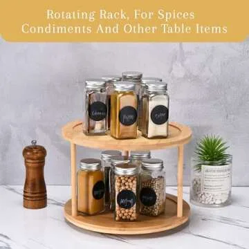 Bamboo Turntable Lazy Susan Rotating Spice Rack (10" Inches) - 2 Tier Spice Rack Organizer for Kitch...