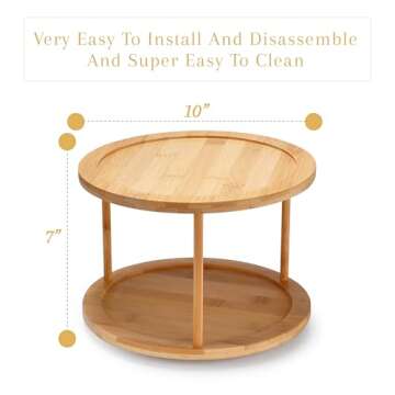 Bamboo Turntable Lazy Susan Rotating Spice Rack (10" Inches) - 2 Tier Spice Rack Organizer for Kitchen Cabinets, Pantry Storage - Durable, Easy Access, Space-Saving Design for Home Organization