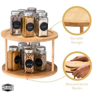 Bamboo Turntable Lazy Susan Rotating Spice Rack (10" Inches) - 2 Tier Spice Rack Organizer for Kitchen Cabinets, Pantry Storage - Durable, Easy Access, Space-Saving Design for Home Organization