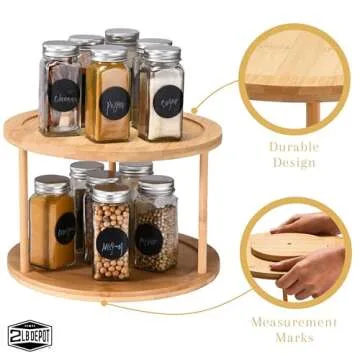 Bamboo Turntable Lazy Susan Rotating Spice Rack (10" Inches) - 2 Tier Spice Rack Organizer for Kitchen Cabinets, Pantry Storage - Durable, Easy Access, Space-Saving Design for Home Organization