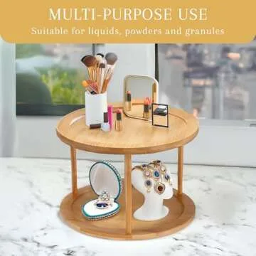 Bamboo Turntable Lazy Susan Rotating Spice Rack (10" Inches) - 2 Tier Spice Rack Organizer for Kitchen Cabinets, Pantry Storage - Durable, Easy Access, Space-Saving Design for Home Organization