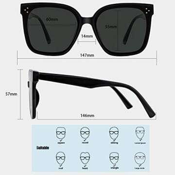 MAXJULI Oversized Sunglasses for Women Men UV Protection (C1 Black Frame/Grey Lens)