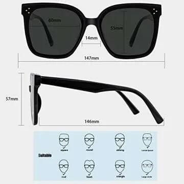 MAXJULI Oversized Sunglasses for Women Men UV Protection (C1 Black Frame/Grey Lens)