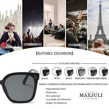 MAXJULI Oversized Sunglasses for Women Men UV Protection (C1 Black Frame/Grey Lens)