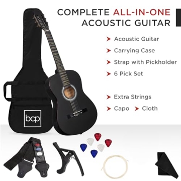 Beginner Acoustic Guitar Starter Kit - Matte Black