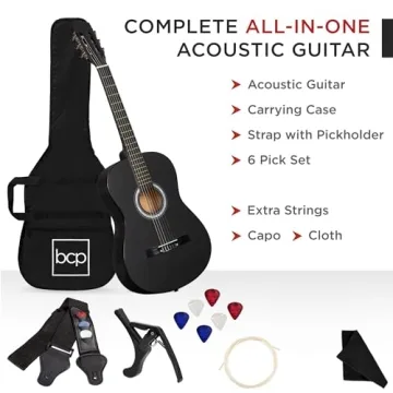 Beginner Acoustic Guitar Starter Kit - Matte Black