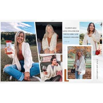 FERBIA Women Oversized Cardigan Knitted Cute Chunky Sweaters Wrap Long Fall Pom Pom Open Front Knit Beige