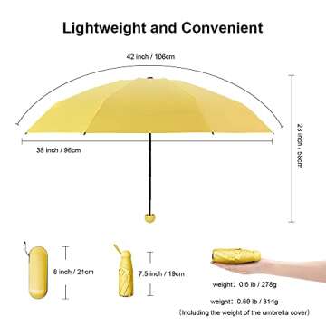 TIME LOVER Mini Windproof Folding Umbrella, Light Compact Parasol, Portable Travel Sun&Rain Small Umbrella (Yellow)