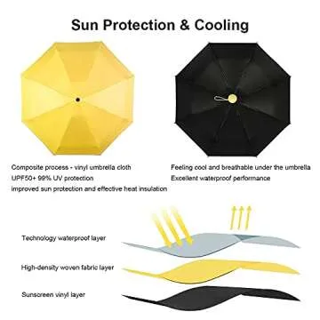 TIME LOVER Mini Windproof Folding Umbrella, Light Compact Parasol, Portable Travel Sun&Rain Small Umbrella (Yellow)