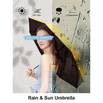 TIME LOVER Mini Windproof Folding Umbrella, Light Compact Parasol, Portable Travel Sun&Rain Small Umbrella (Yellow)