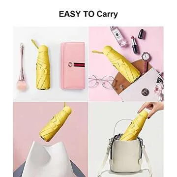 TIME LOVER Mini Windproof Folding Umbrella, Light Compact Parasol, Portable Travel Sun&Rain Small Umbrella (Yellow)