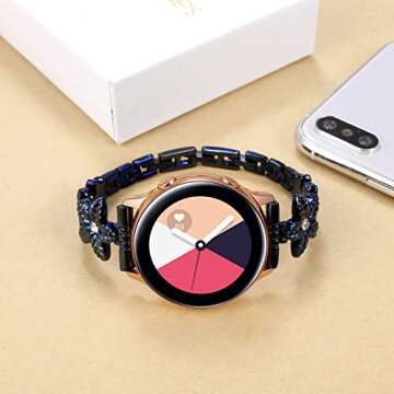 SHGM 20mm Band Compatible with Samsung Galaxy Watch 6 5 4 40mm 44mm/Watch 5 Pro 45mm/Galaxy Watch 4 6 Classic Band 42mm 46mm 43mm 47mm/Watch 3 41mm/Active 2, Women Bling Replacement Metal Bands