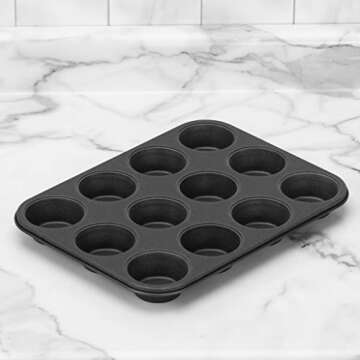G & S Metal Products Company Non-Stick ProBake Teflon Xtra Nonstick Muffin Baking Pan, 12-Cup, Gray