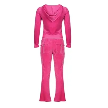 Stylish Women's Velour Tracksuit Set with Crop Hoodie