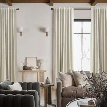 Natural Cream Blackout Curtains for Bedroom Window Back Tab Thermal Insulated Neutral Linen Black Out Curtain Drapes 84 Inch Long Modern Farmhouse Light Blocking Living Room Darkening Curtains 7 FT