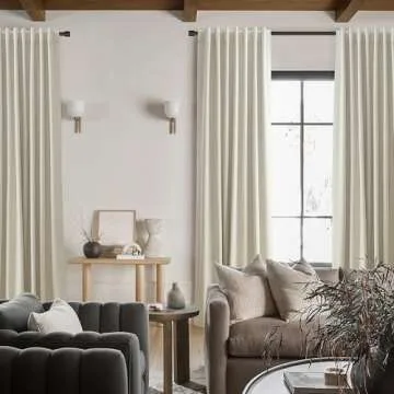 Natural Cream Blackout Curtains for Bedroom Window Back Tab Thermal Insulated Neutral Linen Black Out Curtain Drapes 84 Inch Long Modern Farmhouse Light Blocking Living Room Darkening Curtains 7 FT