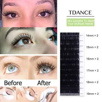 TDANCE Premium D Curl 0.18mm Thickness Semi Permanent Individual Eyelash Extensions Silk Classic Lashes Professional Salon Use Mixed 14-19mm Length In One Tray (D-0.18,14-19mm)