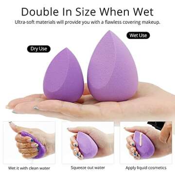 BEAKEY 4+1Pcs Makeup Sponges with Powder Brush, Foundation Blending Sponge for Liquid Cream and Powder, Professional Beauty Sponge Blender & Kabuki Brush (4 Boun Boun Sponges+ 1 Makeup Brush)