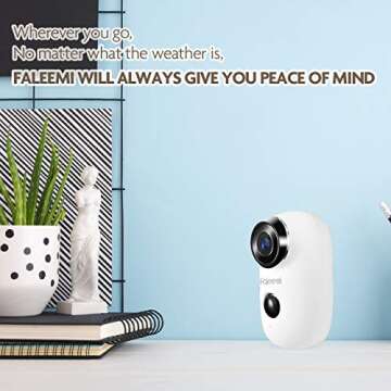 faleemi Wireless WiFi Rechargeable Battery Powered Security Camera, Full HD Weatherproof Surveillance Camera with Motion Detection, Night Vision, 2 Way Audio, Memory Card Slot, Cloud Storage (White)