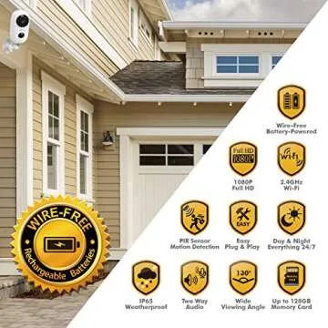 faleemi Wireless WiFi Rechargeable Battery Powered Security Camera, Full HD Weatherproof Surveillance Camera with Motion Detection, Night Vision, 2 Way Audio, Memory Card Slot, Cloud Storage (White)