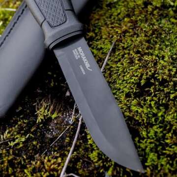 Morakniv Garberg Full Tang Fixed Blade Knife with Carbon Steel Blade with Survival Kit, Black, 4.3 I...