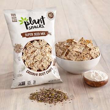 Plant Snacks Super Seed Mix Cassava Root Chips, Vegan, Big-8 Allergen Free, Non-GMO Project Verified, Gluten Free, Grain Free, No Added Sugar, 5 oz Bags, Pack of 3