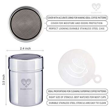 High Powered Milk Frother Barista Set - Handheld Battery Operated Foam Maker - Electric Wand Drink Mixer - Frappe Matcha Cappuccino Latte Foamer - Powder Cocoa Shaker - Coffee Decorating Art Stencils