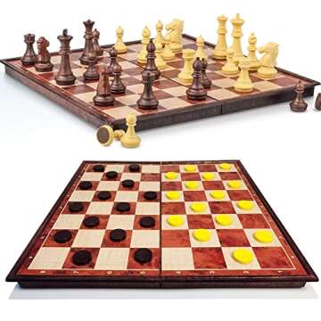 12.5" Magnetic 3-in-1 Large Travel Chess Checkers Backgammon Set - Foldable and Portable Board Game with Premium Chess Pieces for Adults and Kids