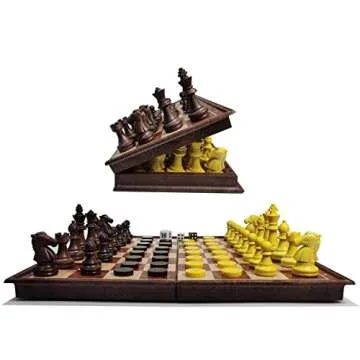 12.5" Magnetic 3-in-1 Large Travel Chess Checkers Backgammon Set - Foldable and Portable Board Game with Premium Chess Pieces for Adults and Kids