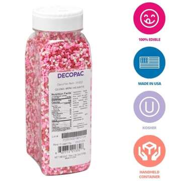 DECOPAC Valentine's Day Quins, 18oz, Fancy Sprinkles In Heart Shapes, Candy Sprinkles in Handheld Co...