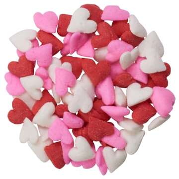 DECOPAC Valentine's Day Quins, 18oz, Fancy Sprinkles In Heart Shapes, Candy Sprinkles in Handheld Container, Edible Sprinkles For Celebration Cakes, Cupcakes, Cookies