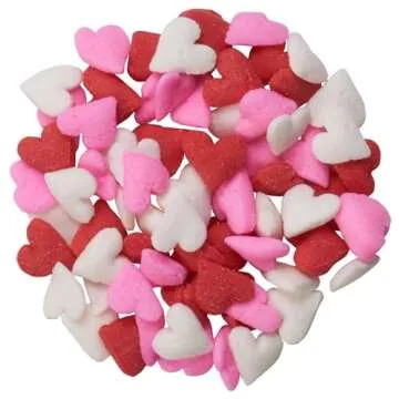 DECOPAC Valentine's Day Quins, 18oz, Fancy Sprinkles In Heart Shapes, Candy Sprinkles in Handheld Container, Edible Sprinkles For Celebration Cakes, Cupcakes, Cookies