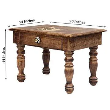 DharmaObjects Solid Mango Wood Hand Carved Prayer Puja Shrine Altar Meditation Table (Yin Yang) Large