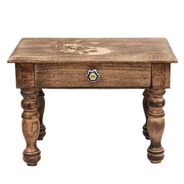 DharmaObjects Solid Mango Wood Hand Carved Prayer Puja Shrine Altar Meditation Table (Yin Yang) Large