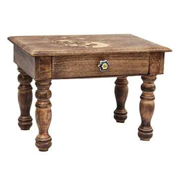 DharmaObjects Solid Mango Wood Hand Carved Prayer Puja Shrine Altar Meditation Table (Yin Yang) Large